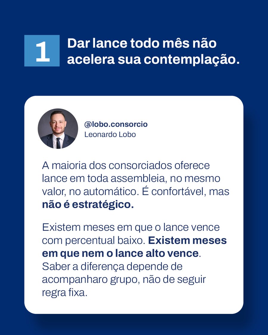 Slide 1: dar lance todo mês não acelera sua contemplação.