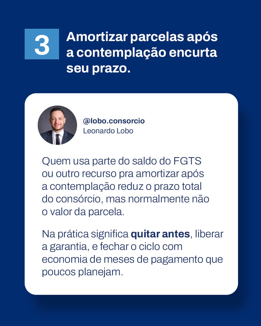 Slide 3: amortizar parcelas após a contemplação encurta seu prazo.