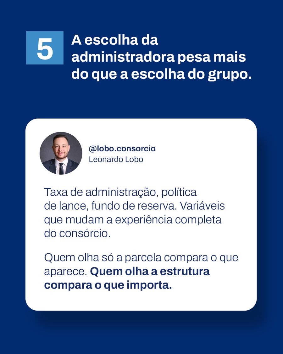 Slide 5: a escolha da administradora pesa mais do que a escolha do grupo.